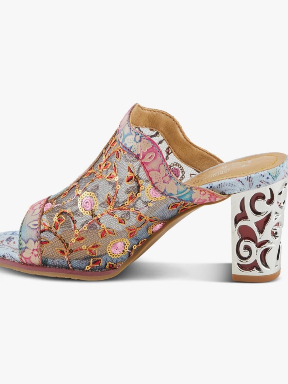 L'ARTISTE Lovely Miss Blum Sandals In Blue Multi Pink Floral Embroidery - Picture 3 of 8